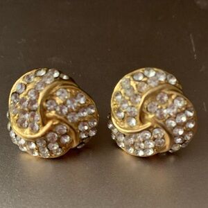 Vintage Crystal Knot Earrings, Gold Tone Studs